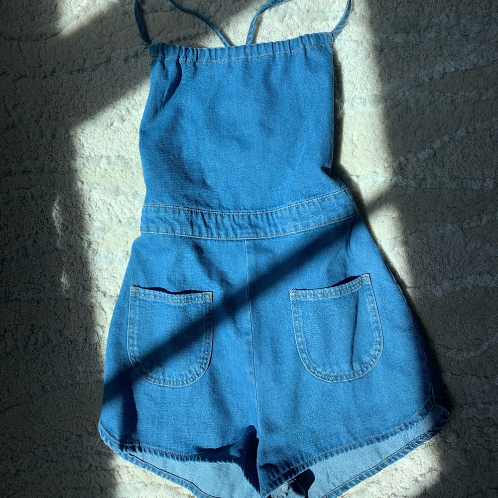 Urban Outfitters Denim Stappy Back Romper